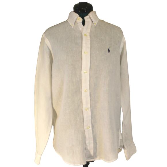 Ralph Lauren Classic Fit White 100% Linen Button-Down Shirt Men’s Small - Picture 2 of 8